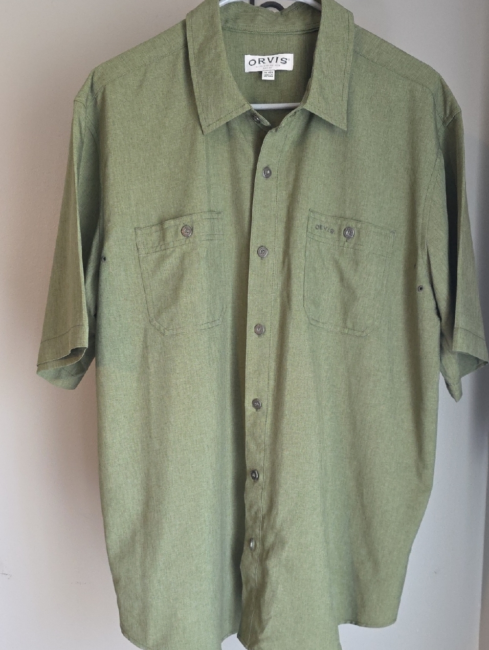 Orvis Light Olive Short-Sleeve Button-Down Shirt Size XL
